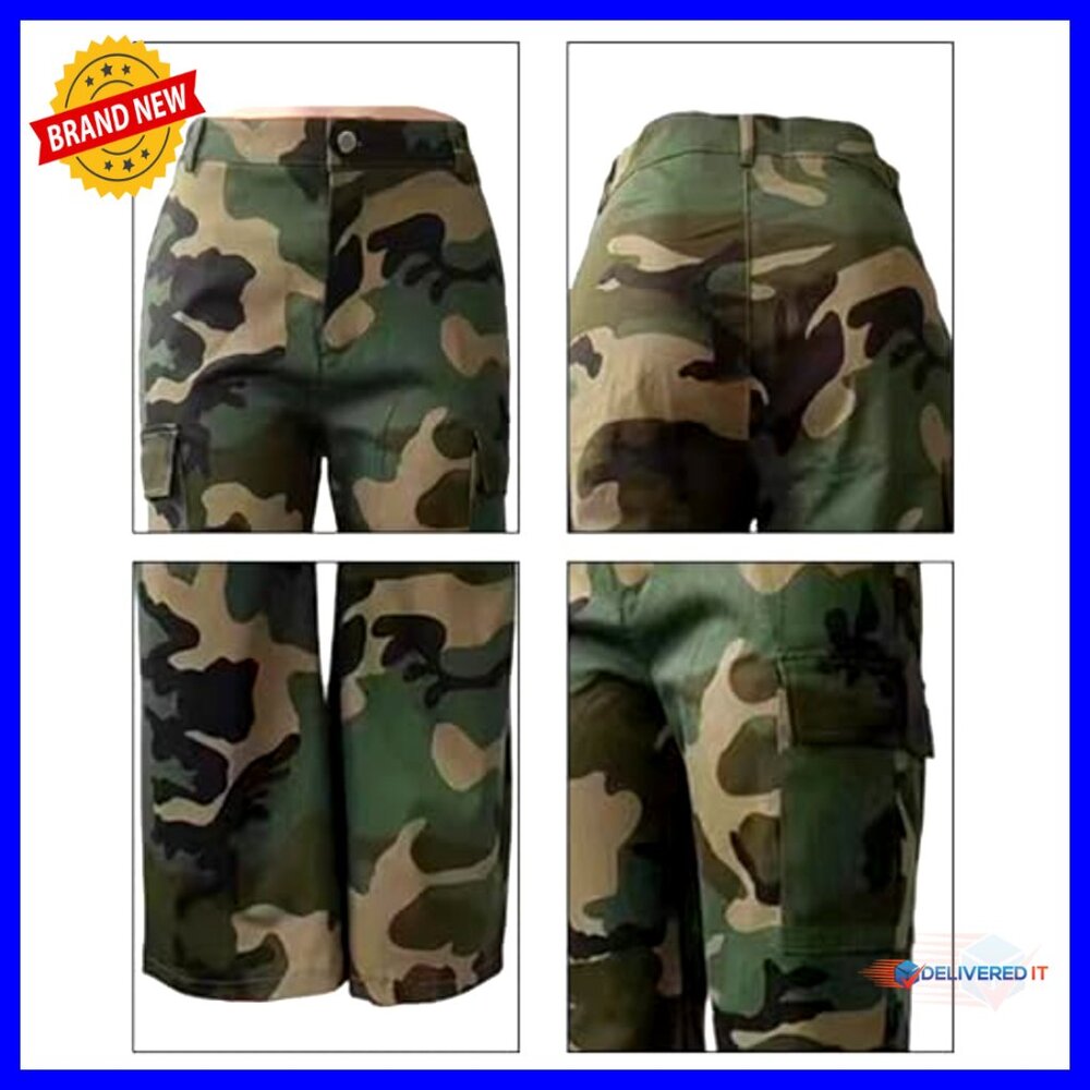 Oversized Camo Cargo Pants Jogger Sweatpants with Pockets High Waisted - Picture 6 of 7